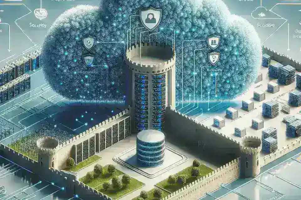 "Diagram illustrating Hybrid Cloud Architecture, showcasing the integration of on-premises security features with the scalability advantages of cloud computing"